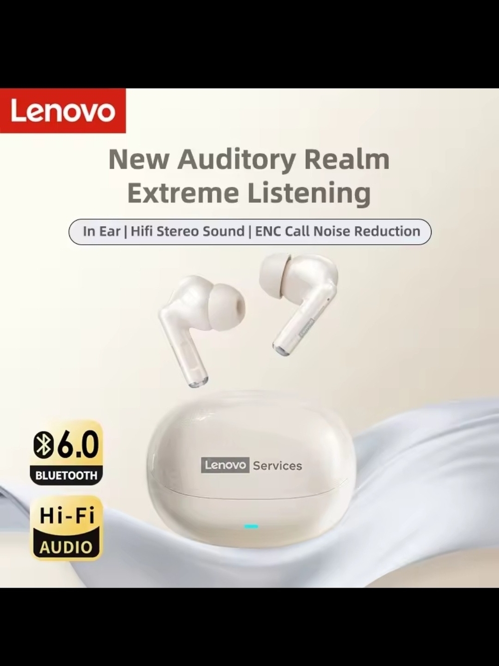 Lenovo True Wireless Earbuds - Pearl White